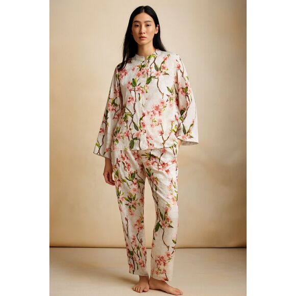 Natori Cherry Blossom Pajama Pants & Top Set  Women's Size Large - Picture 1 of 15